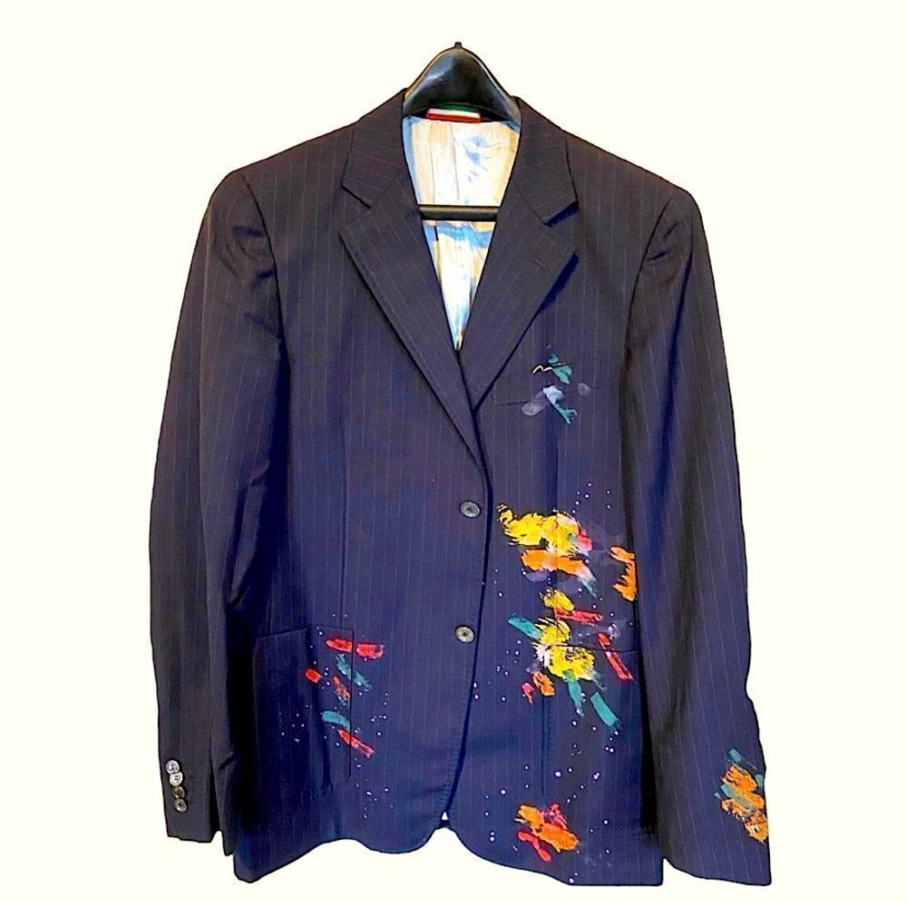 Moschino Pinstriped Blazer with hand painted details